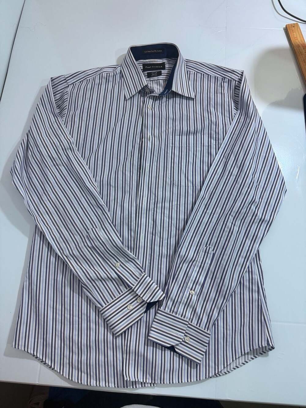 Paul Fredrick Men's Striped Button-Up Dress Shirt, Slim Fit